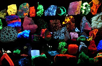 Fluorescent minerals, image from by Hannes Grobe/AWI from Wikimedia